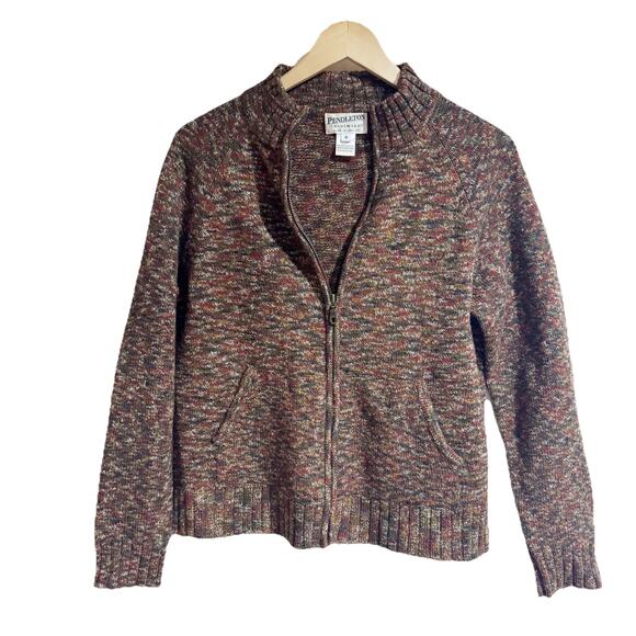 Pendleton Women Medium 100 Shetland Wool Multicolor Full Zip Cardigan - Picture 1 of 7